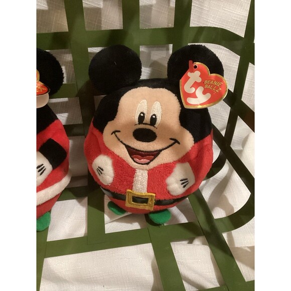 TY Disney Mickey Mouse & Minnie Mouse Beanie Ballz Plush Christmas with Tags - Picture 2 of 9